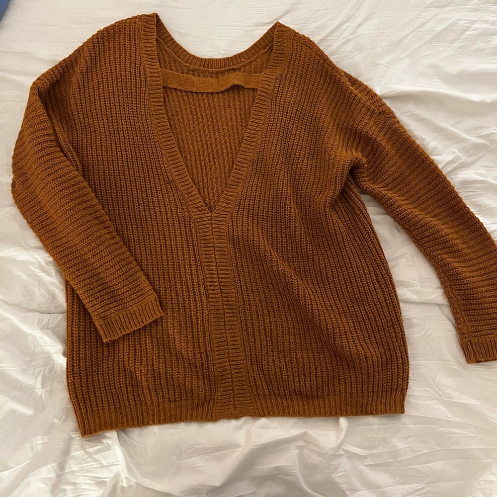 Open back, burnt orange sweater
